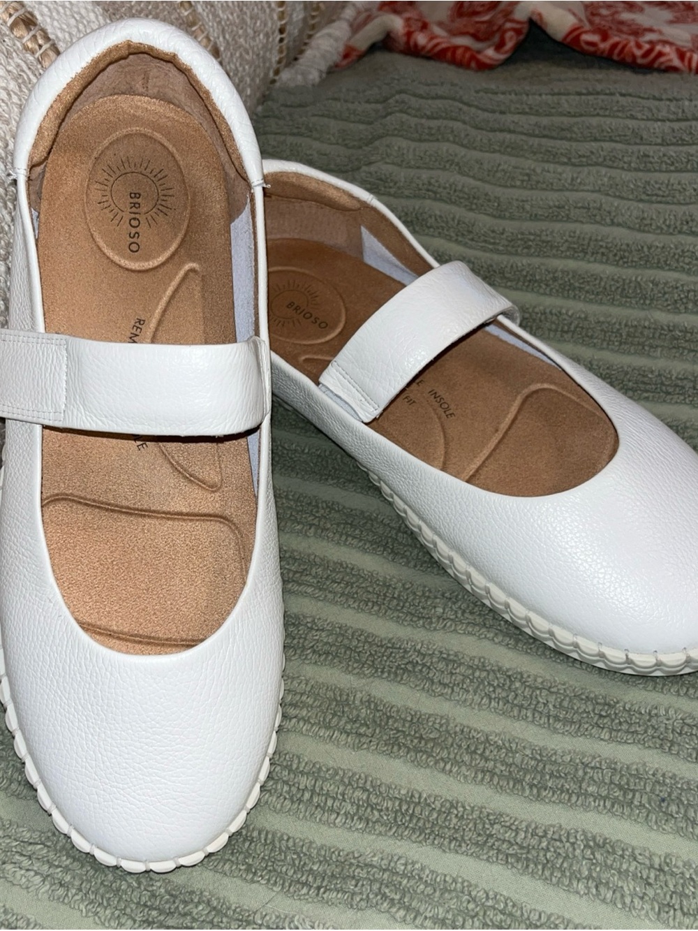 Brioso White Mary Jane Comfort Flats leather